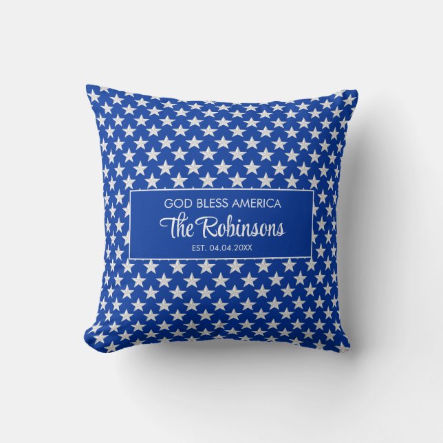 Custom Name 4th of July Blue Pattern Patriotic  Cushion (Front)