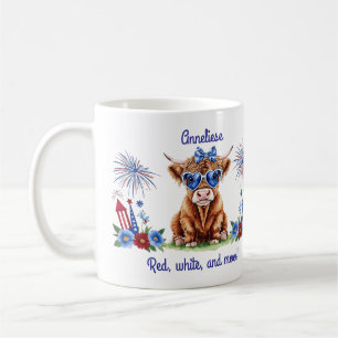 Custom Name 4th of July Fireworks Cute Cow Funny Coffee Mug