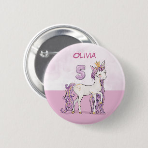 Custom Name 5th Birthday Pink Horse With Crown 6 Cm Round Badge