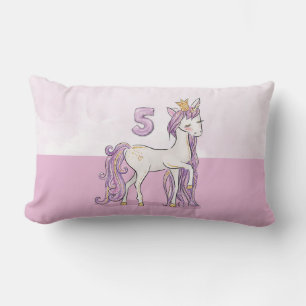 Custom Name 5th Birthday Pink Horse With Crown Lumbar Cushion