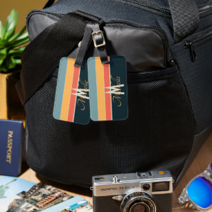 Custom Name 70s Retro Colourful Horizontal Stripes Luggage Tag