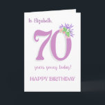 Custom Name 70th Birthday with Lavender Roses Card<br><div class="desc">A chic 70th Birthday Card for you to customize with a vintage look. The front cover message is, 'To (space for name, 70 years young today! HAPPY BIRTHDAY', There is a spray of scented summer flowers, Albertine Rose, Lavender and Mock Orange (Philadelphus), at the top of the number '0' that...</div>
