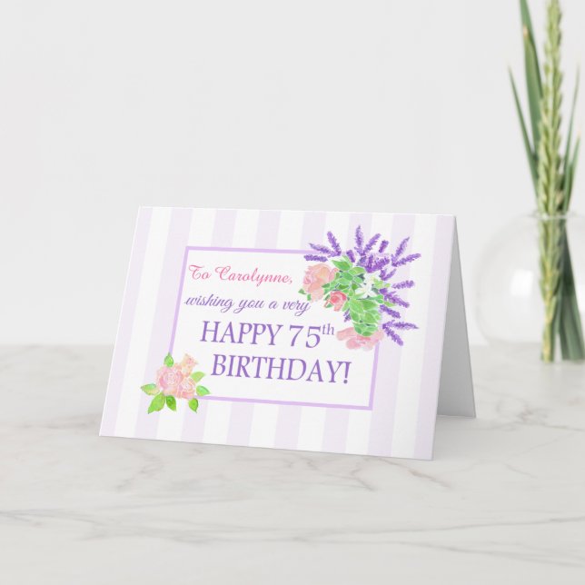 Custom Name 75th Birthday with Summer Flowers Card (Front)