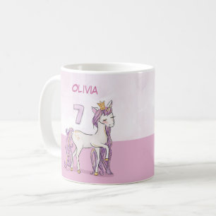 Custom Name 7th Birthday Pink Horse With Crown Coffee Mug