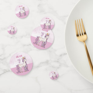 Custom Name 7th Birthday Pink Horse With Crown Confetti
