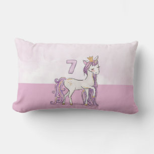 Custom Name 7th Birthday Pink Horse With Crown Lumbar Cushion