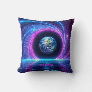 Custom Name 80s Retro Neon Planet Portal Cushion