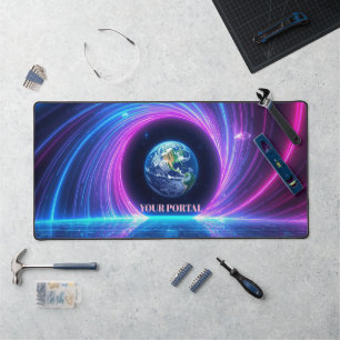 Custom Name 80s Retro Neon Planet Portal Desk Mat