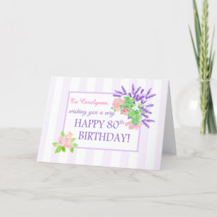 Custom Name 80th Birthday with Summer Flowers Card