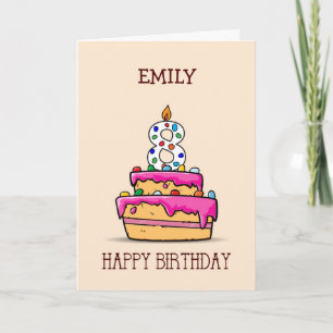 Custom Name, 8th Birthday, 8 on Sweet Pink Cake Card