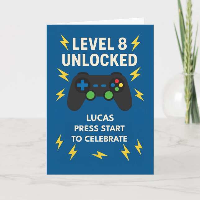 Custom Name 8th Birthday Game Controller Age 8 Card (Front)