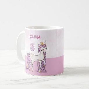 Custom Name 8th Birthday Pink Horse With Crown Coffee Mug