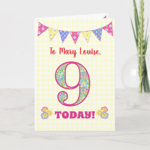 Custom Name 9th Birthday Primroses Bunting Card
