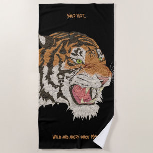 Custom name A bitter tiger Awesome artwork Black Beach Towel