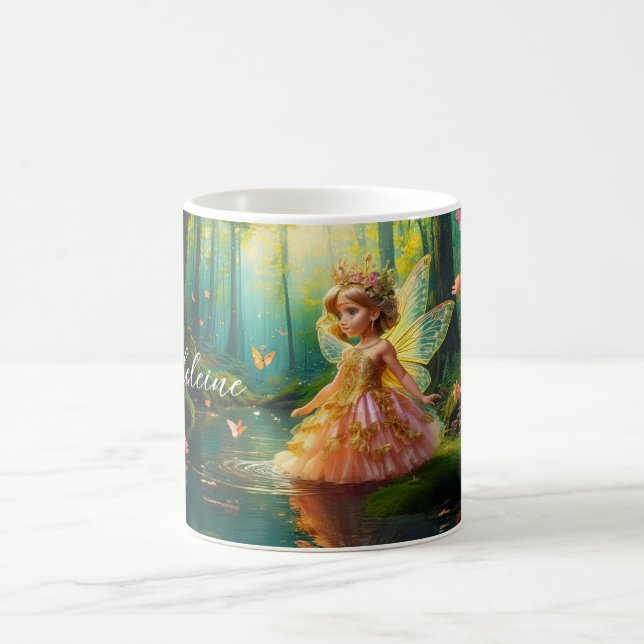 Custom Name A magical fairy in a pond  Coffee Mug (Center)