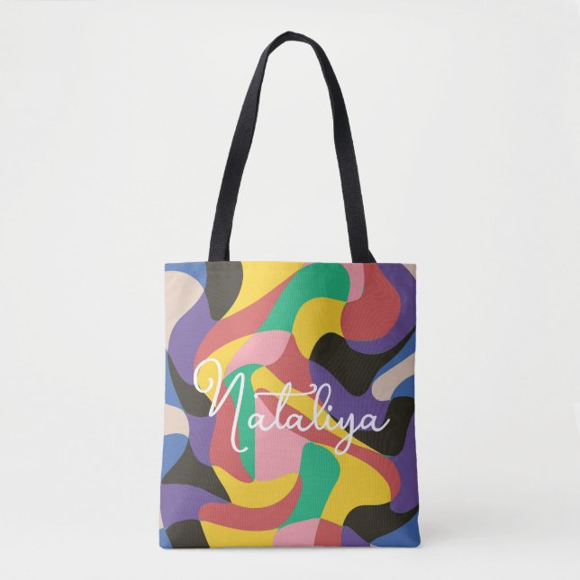 Custom Name Abstract Art Colourful Gift Tote Bag (Front)