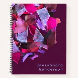 Custom Name Abstract Burgundy Lilac Pink Stripe Notebook
