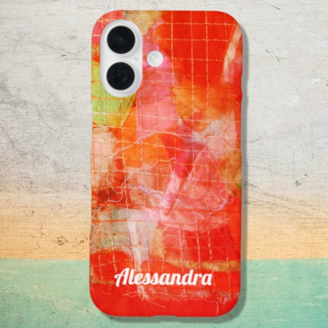 Custom Name Abstract Colourful Retro Red Orange  Case-Mate iPhone Case (Creator Uploaded)