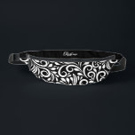 Custom Name Abstract Floral Elegant Black & White Bum Bags<br><div class="desc">This unique fanny pack design is whimsical and stylish. The front background consists of an abstract white floral pattern on a classic black background. The area above the zipper is solid black and is perfect for your custom name or short text in stylish white script. All colours in this design...</div>