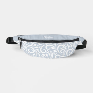 Custom Name Abstract Floral Elegant Girly Blue Bum Bags