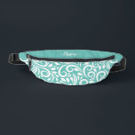 Custom Name Abstract Floral Elegant Teal Green Bum Bags<br><div class="desc">This unique fanny pack design is whimsical and feminine. The front background consists of an abstract white floral pattern on a colourful teal green background. The area above the zipper is solid green and is perfect for your custom name or short text in stylish white script. All colours in this...</div>