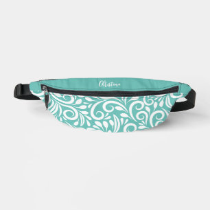 Custom Name Abstract Floral Elegant Teal Green Bum Bags