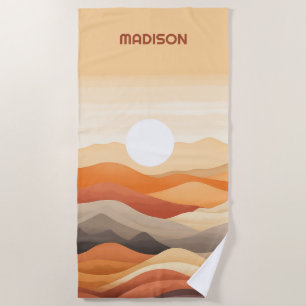 Custom Name Abstract Landscape Illustration Beach Towel