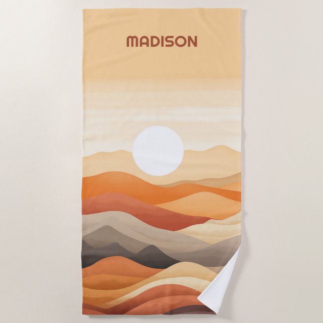 Custom Name Abstract Landscape Illustration Beach Towel (Front)