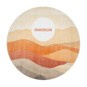 Custom Name Abstract Landscape Illustration Cutting Board