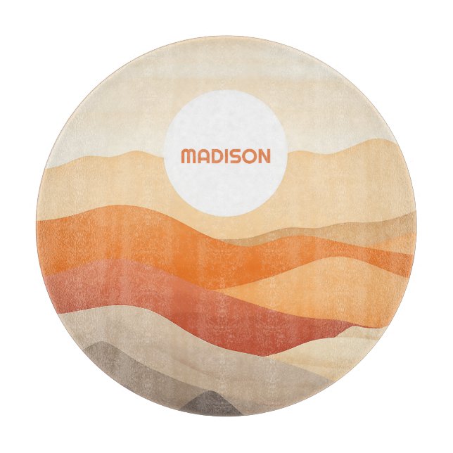 Custom Name Abstract Landscape Illustration Cutting Board (Front)
