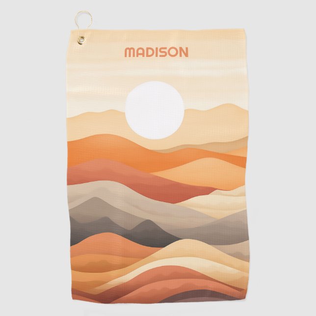 Custom Name Abstract Landscape Illustration Golf Towel (Front)