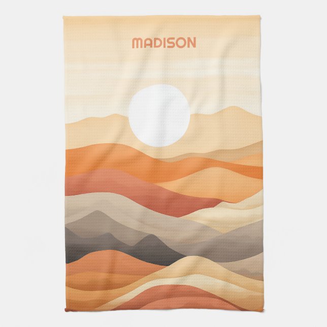 Custom Name Abstract Landscape Illustration Tea Towel (Vertical)