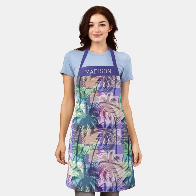 Custom name Abstract Palm Trees Pattern aprons (Worn)