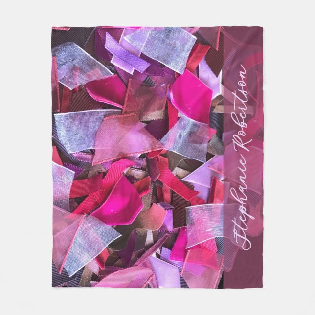 Custom Name Abstract Pink Purple Stripe Maximalist Fleece Blanket (Front)