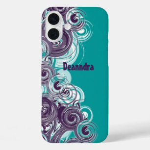 Custom Name Abstract Purple White Rolling Purple iPhone 16 Plus Case