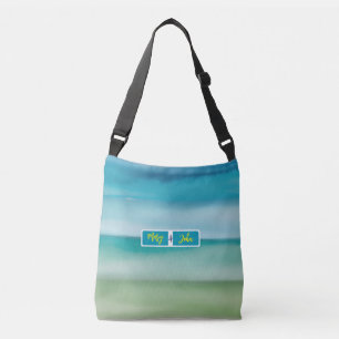 Custom Name Abstract Watercolor Ocean Horizon Art Crossbody Bag