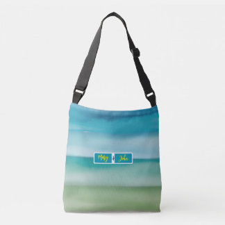 Custom Name Abstract Watercolor Ocean Horizon Art  Crossbody Bag