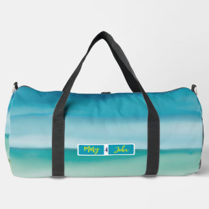 Custom Name Abstract Watercolor Ocean Horizon Art Duffle Bag