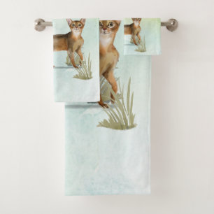 Custom Name Abyssinian Cat Pet Bath Towel Set