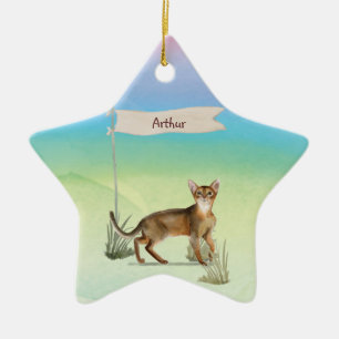 Custom Name Abyssinian Cat Pet Ceramic Ornament