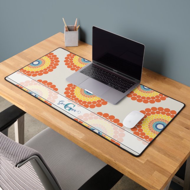 Custom Name Aegean Summer Radiant Dot Mandala Desk Mat (Office 2)