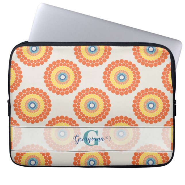 Custom Name Aegean Summer Radiant Dot Mandala Laptop Sleeve (Front)