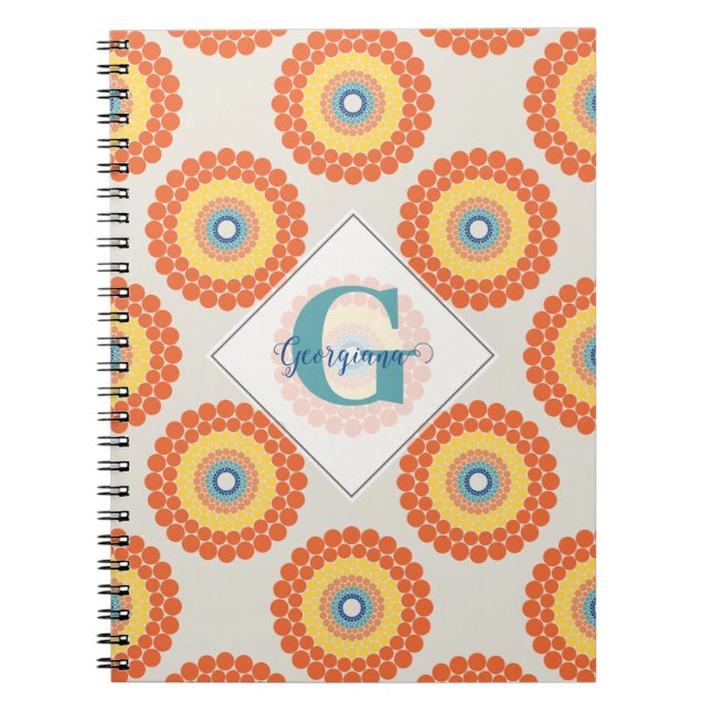 Custom Name Aegean Summer Radiant Dot Mandala Notebook (Front)