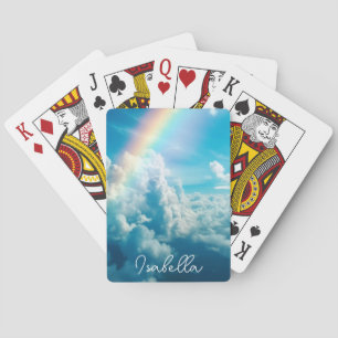 Custom Name Aesthetic Rainbow and Clouds Playing Cards