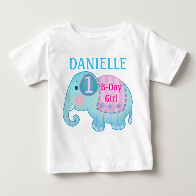 Custom Name & Age Birthday Elephant T-Shirt (Front)