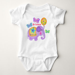 Custom Name & Age Birthday Elephant T-Shirt Baby Bodysuit