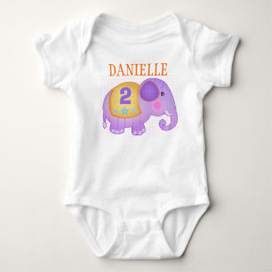 Custom Name & Age Birthday Elephant T-Shirt Baby Bodysuit