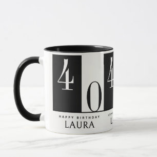 Custom Name & Age Black and White Birthday Mug