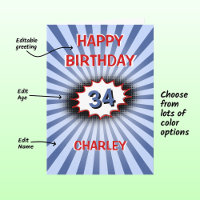 Custom name age blue retro birthday