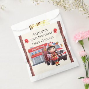 Custom Name & Age Cute 3D Firefighter Girl Favour Bag